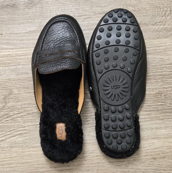 UGG SHAINE WOMEN SLIPPERS LEATHER BLACK US 7.5 - Picture 8 of 9